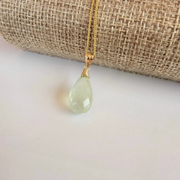 Prehnite Necklace Minimalist Crystal Gemstone - Picture 3 of 5